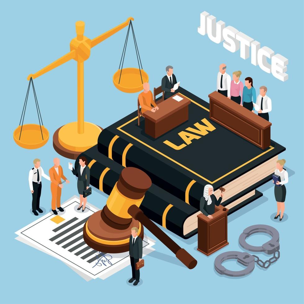 droit justice composition isométrique vector illustration