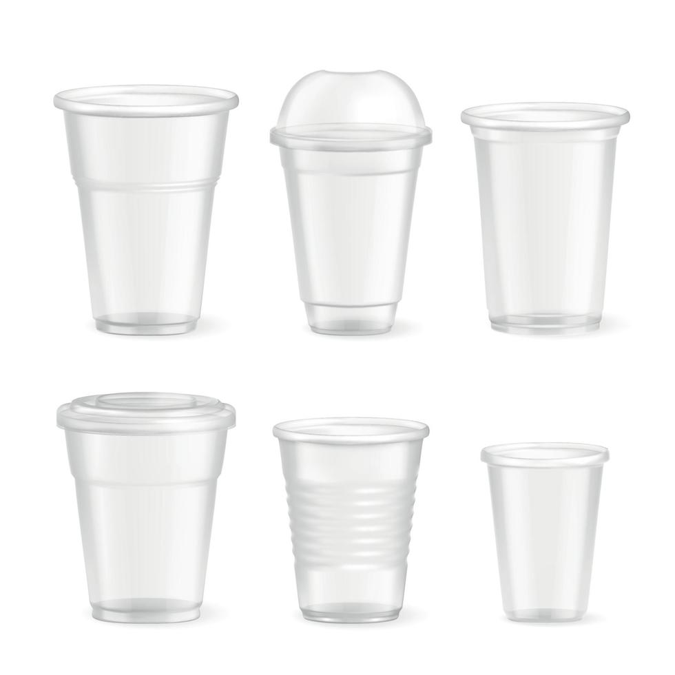 verres jetables en plastique réaliste mis en illustration vectorielle vecteur