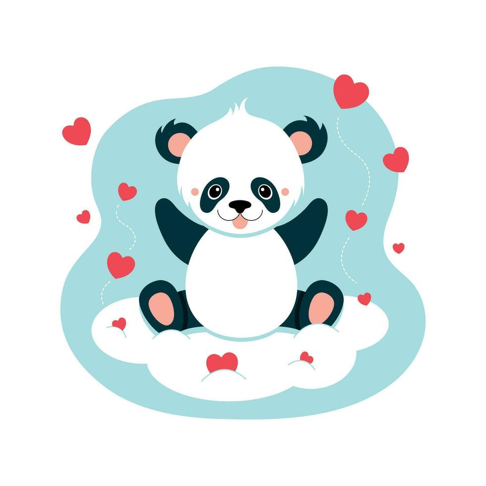 mignonne Panda voir sur nuage. bébé animal concept illustration pour garderie, personnage pour les enfants vecteur