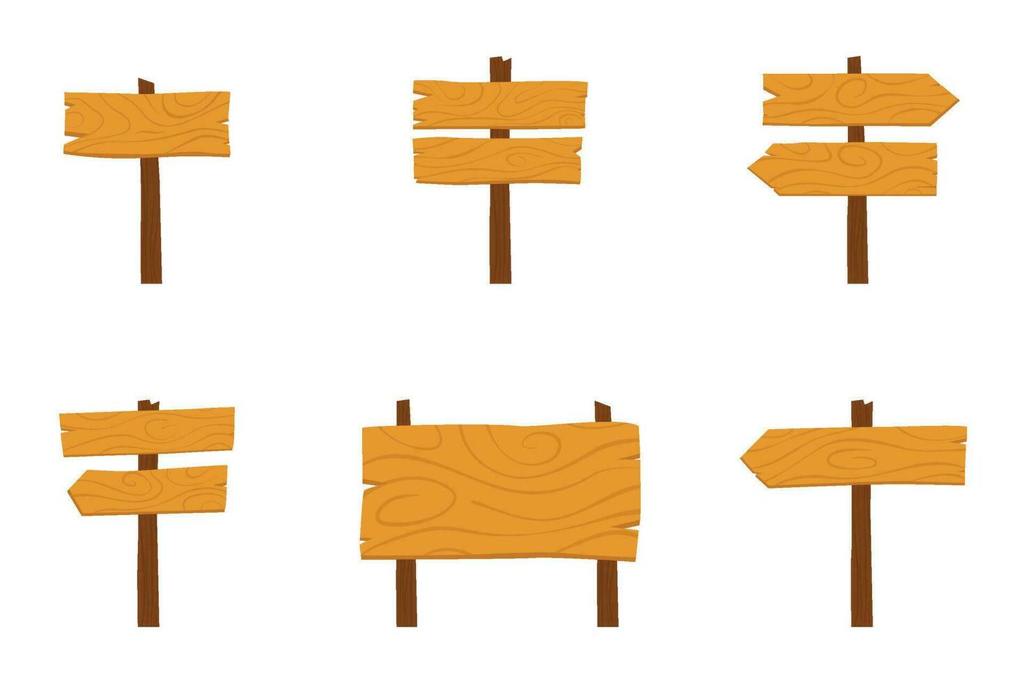 ensemble en bois enseigne dans plat conception. route direction panneaux de signalisation et La Flèche pointeurs, poteaux indicateurs et panneau d'affichage poteaux vecteur