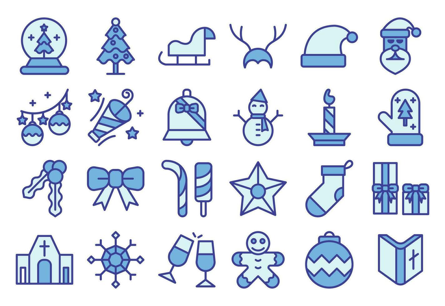 Noël, bleu coloré contour Icônes ensemble. le collection comprend pour mobile app la toile, ou site conception. Noël vecteur des illustrations