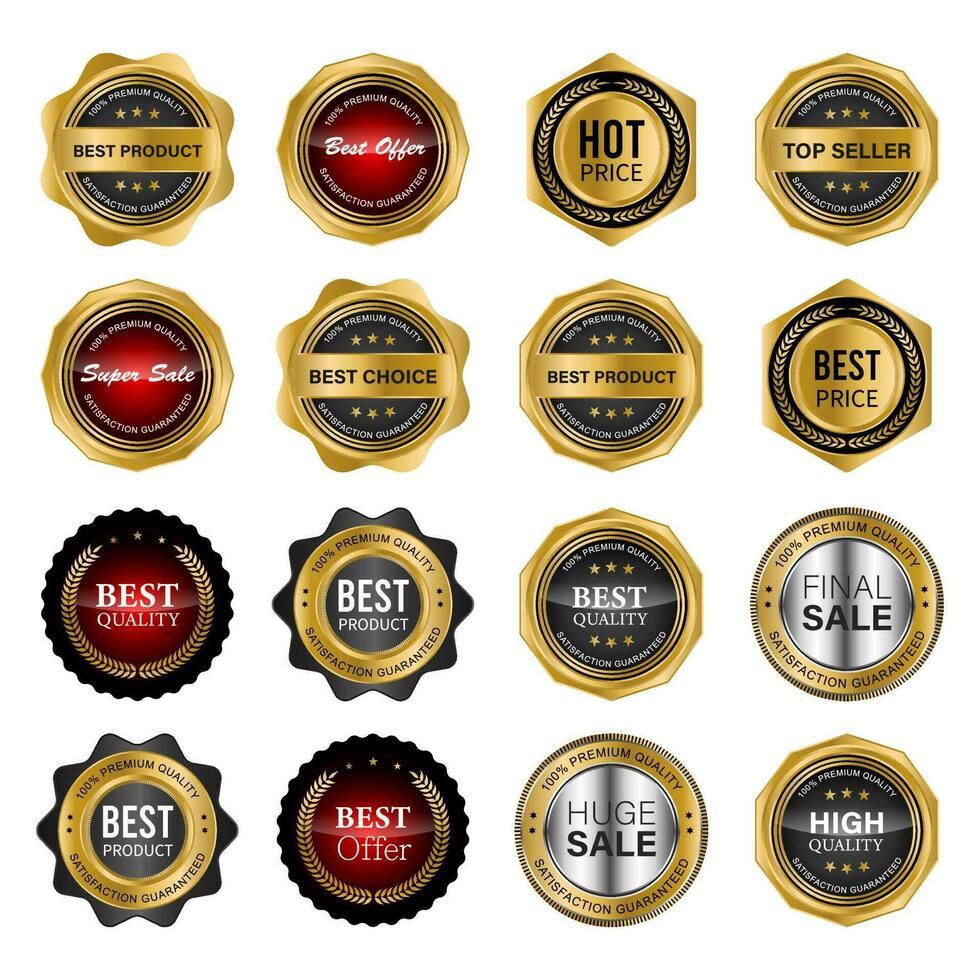 d'or badges et Étiquettes avec d'or ruban vecteur collection .vecteur illustration