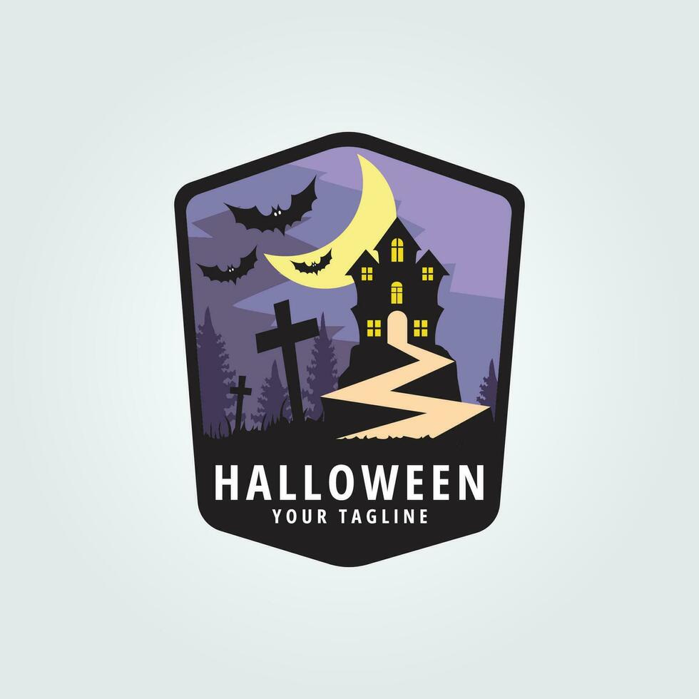 Halloween logo icône conception inspiration avec chauve souris, grave, route, lune et Château vecteur illustration