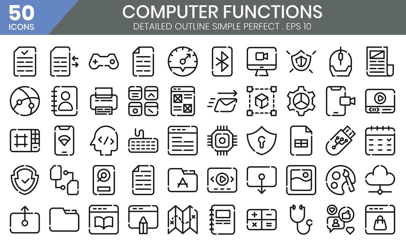 ordinateur outils mince contour icône met le collection comprend affaires et développement, la programmation, la toile conception, app conception, et plus. vecteur