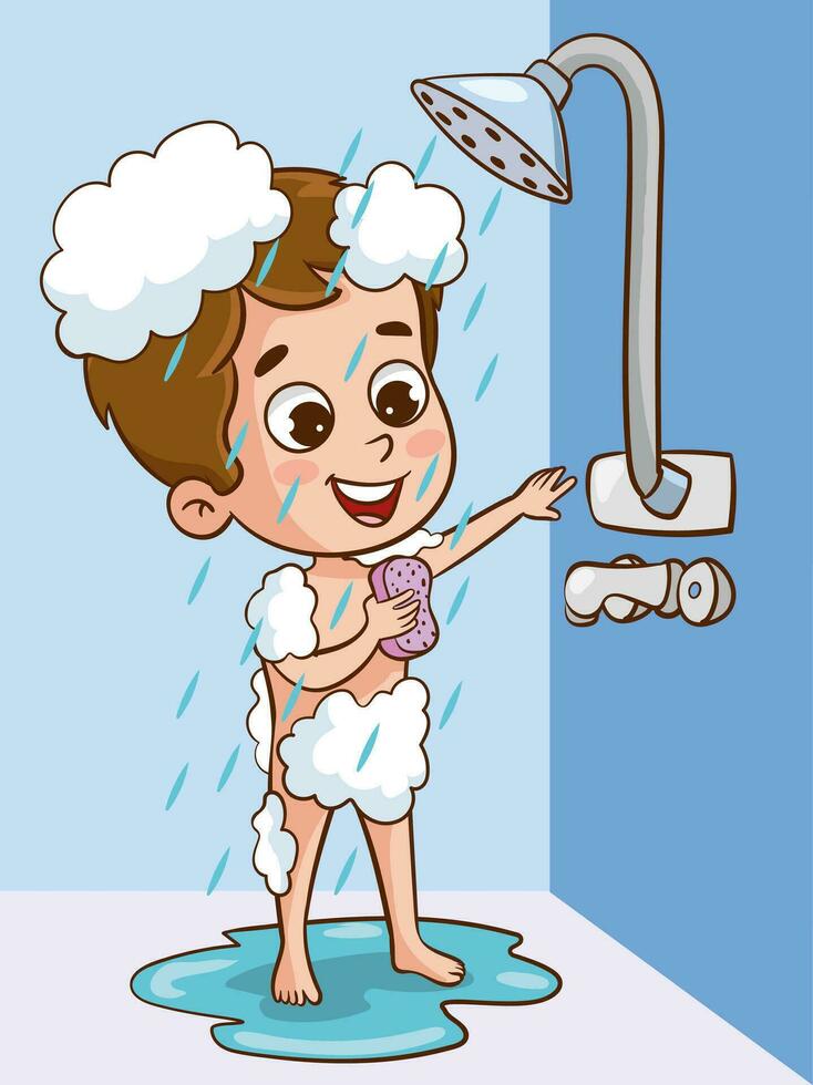 vecteur illustration de mignonne les enfants prise une une baignoire