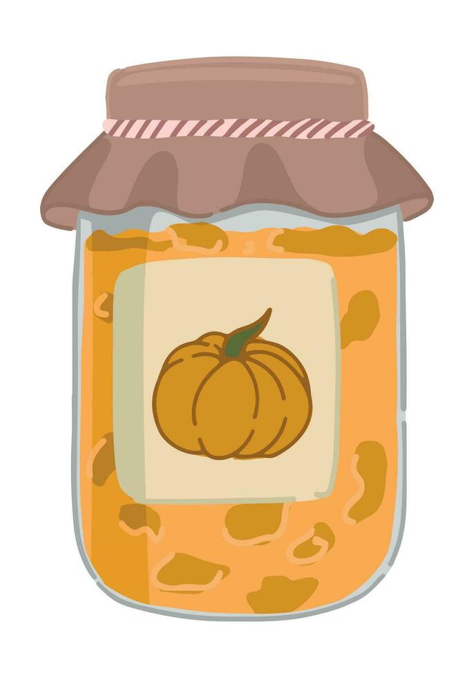 pot de citrouille confiture clipart. griffonnage de sucré fait maison l'automne saison aliments. dessin animé vecteur illustration isolé sur blanc Contexte.