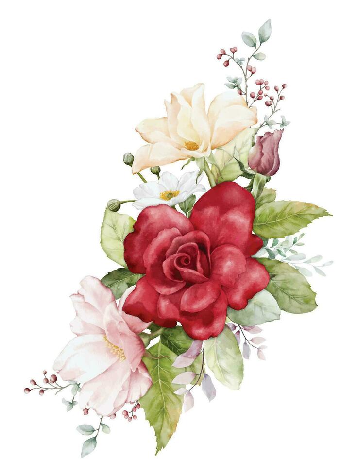 aquarelle arrangements avec Rose fleurs vecteur