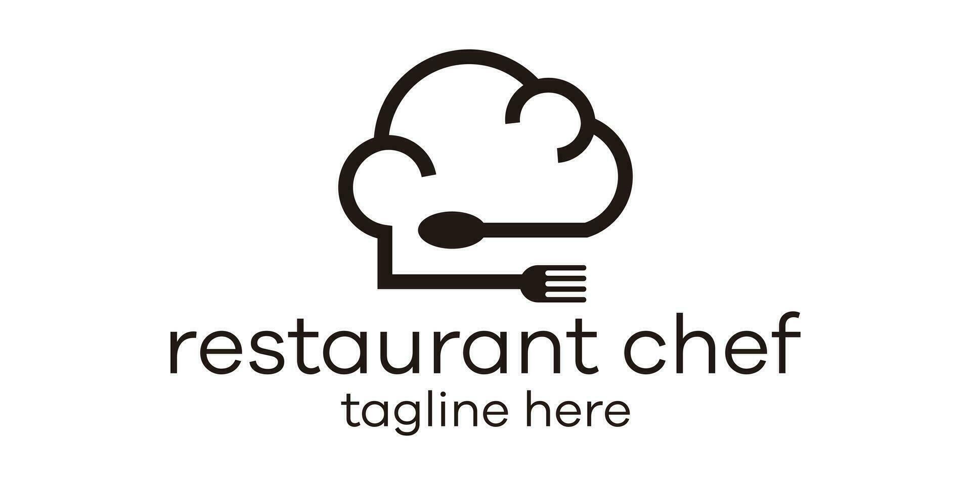 Créatif ligne logo chef et nourriture vecteur illustration