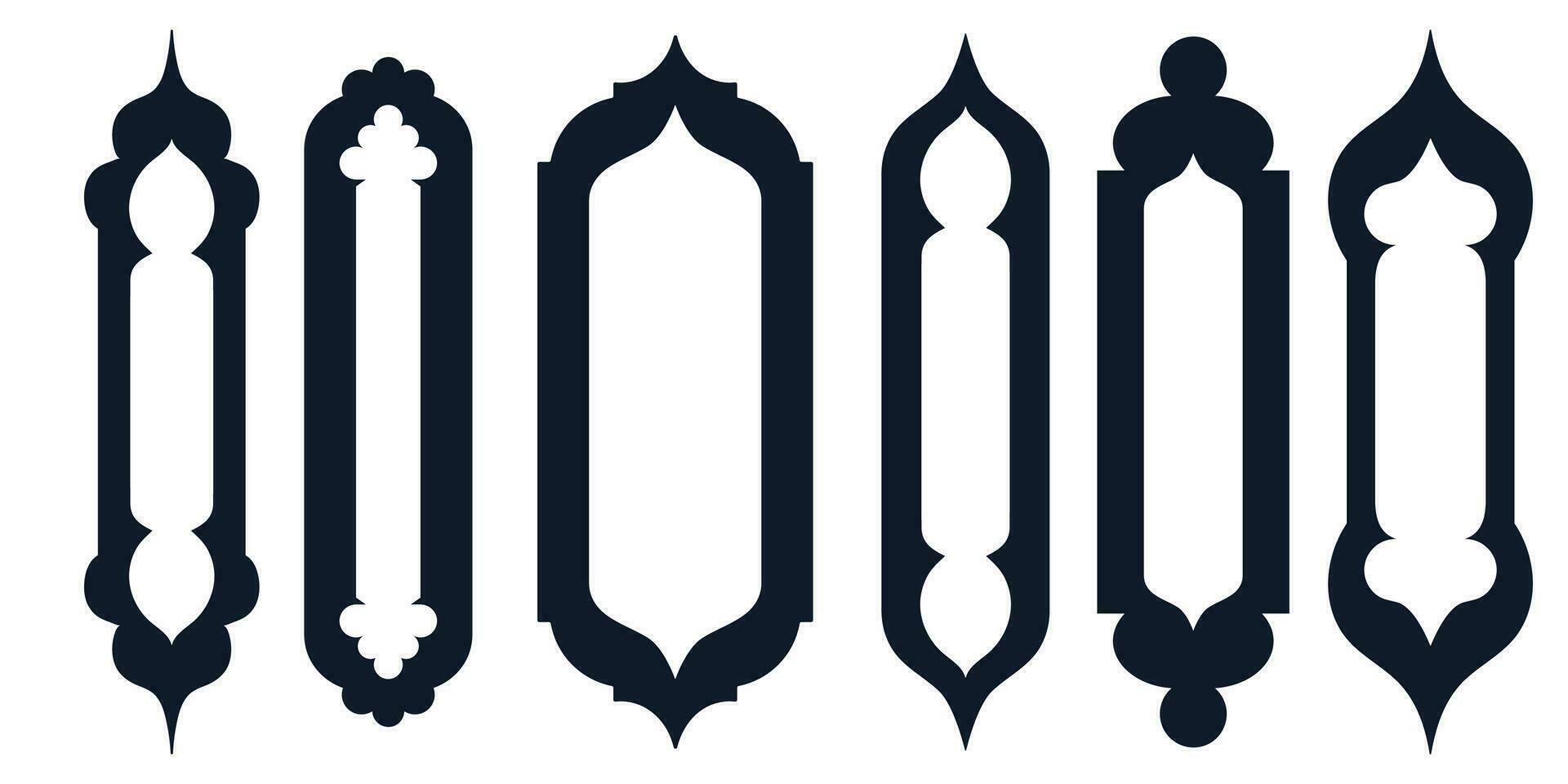 collection de arabe Oriental les fenêtres et miroirs. moderne conception pour cadres, motifs, arrière-plans. mosquée dôme et lanternes islamique Ramadan kareem et eid mubarak style. vecteur illustration