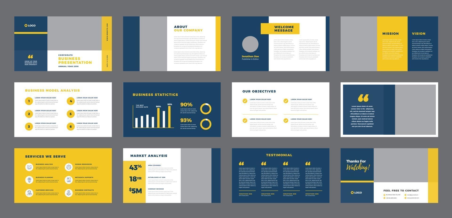 conception de guide de brochure de présentation d'entreprise ou curseur de vente de pitch deck vecteur