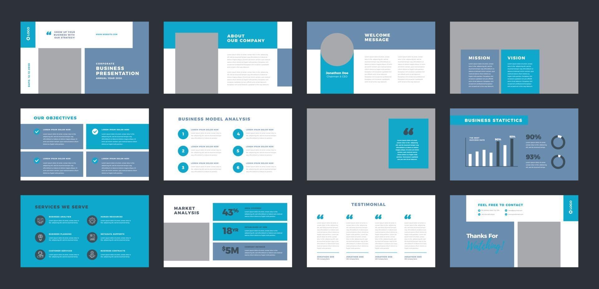 conception de guide de brochure de présentation d'entreprise ou curseur de vente de pitch deck vecteur