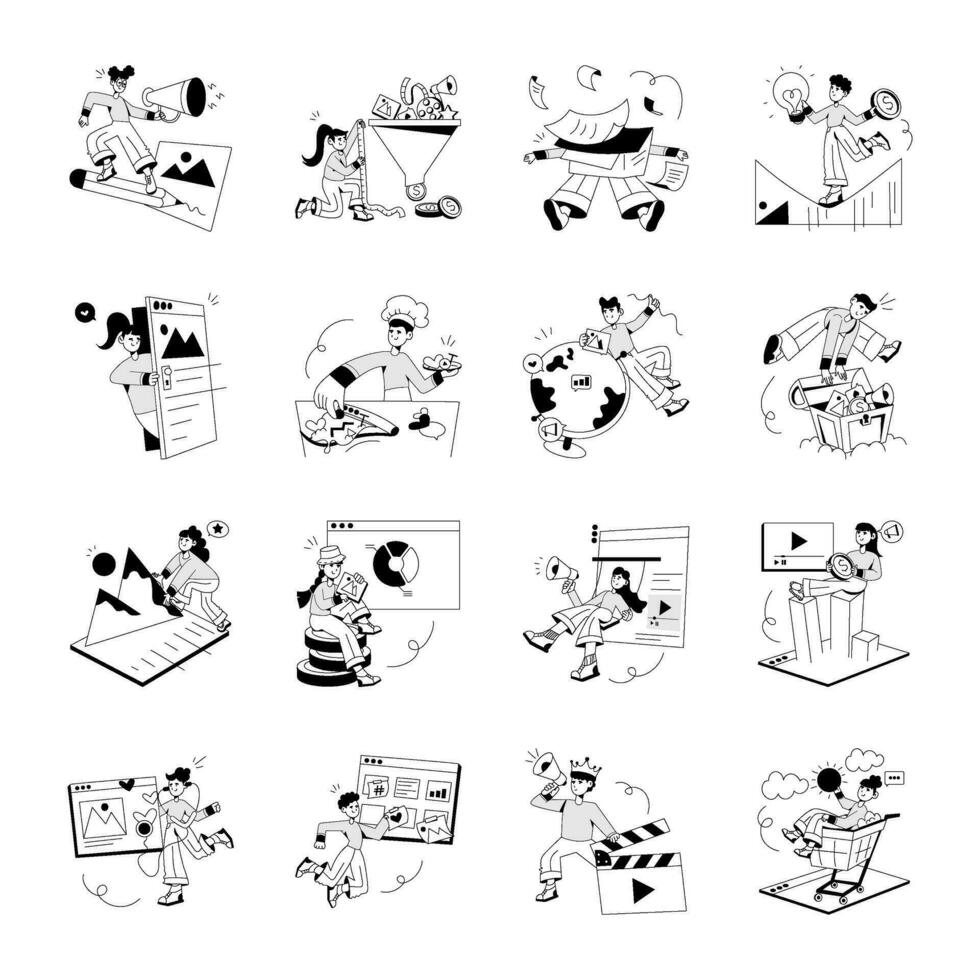 contenu et vidéo promotion dessin style des illustrations vecteur