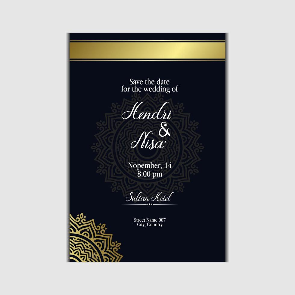 fond orné de mandala or de luxe pour invitation de mariage vecteur