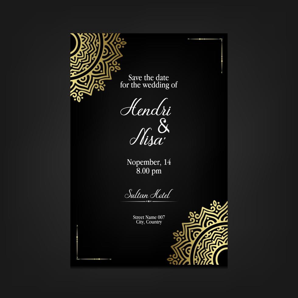 fond orné de mandala or de luxe pour invitation de mariage vecteur