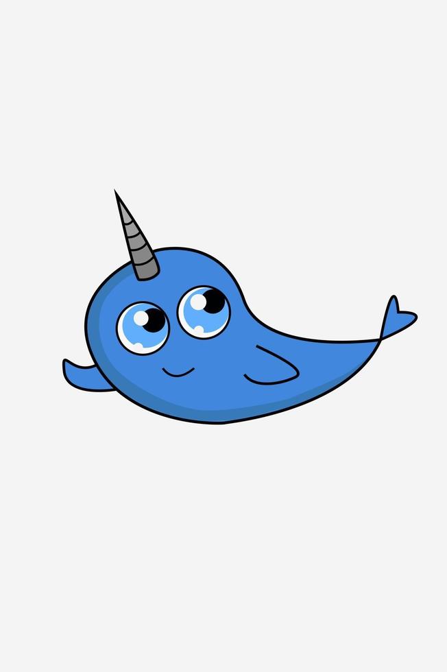conception animal dauphin bleu avec illustration de corne vecteur