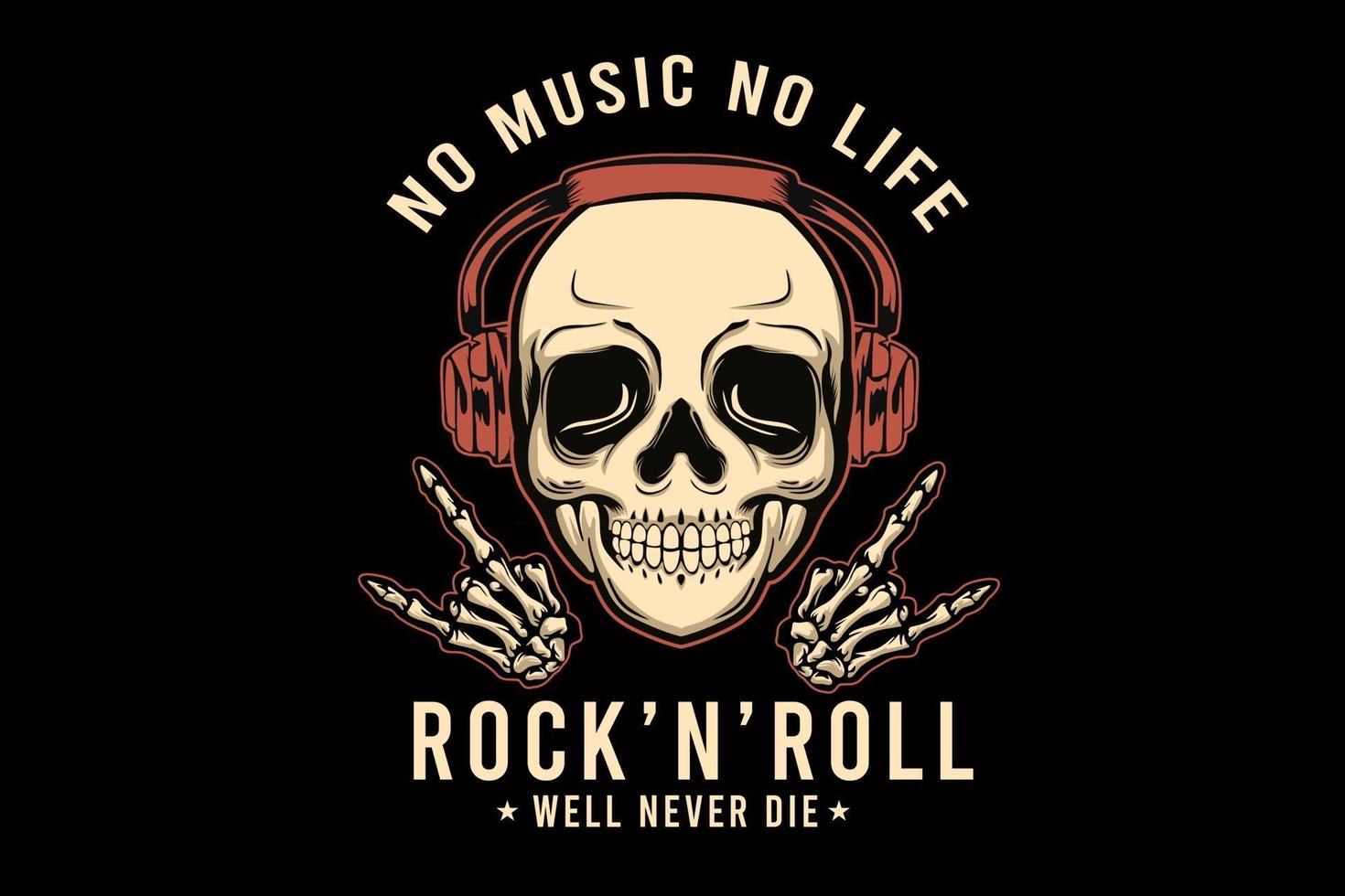 rock and roll bien ne mourra jamais conception de t-shirt illustration avec crâne vecteur