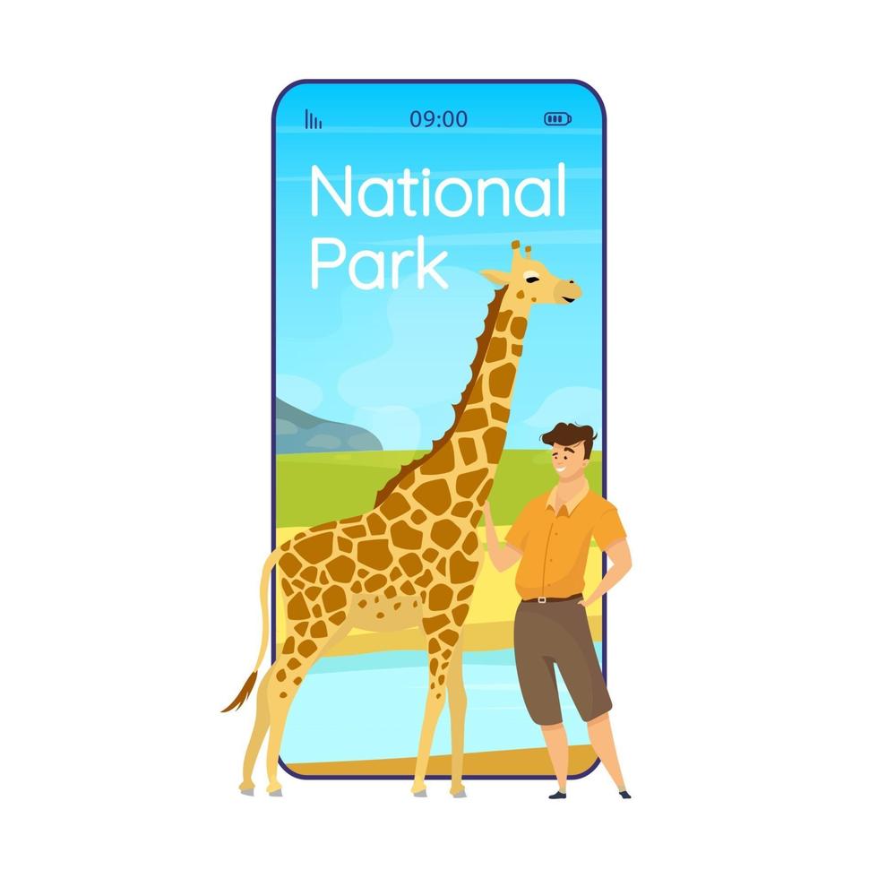 écran d'application de vecteur de smartphone de dessin animé de parc national