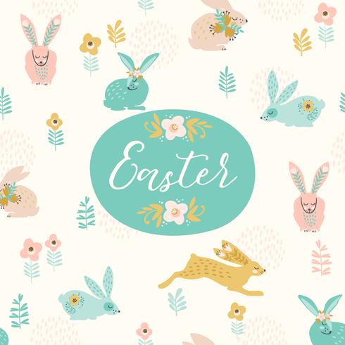 Joyeuses Pâques. Modèle vectoriel avec bunnie de Pâques pour carte, affiche, flyer et autres utilisateurs