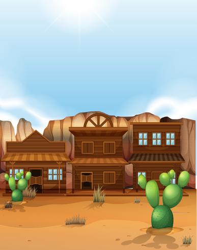 Scène de désert avec des bâtiments de style occidental vecteur