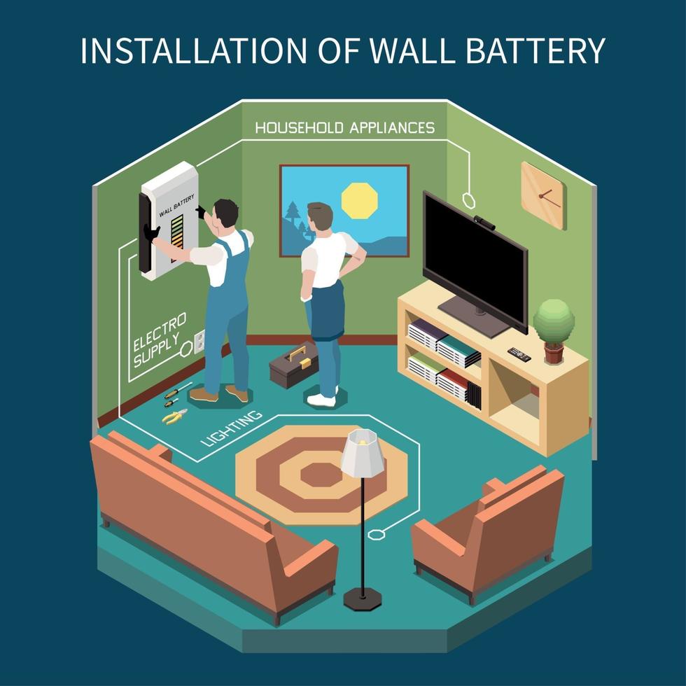 illustration vectorielle de batterie domestique composition isométrique vecteur