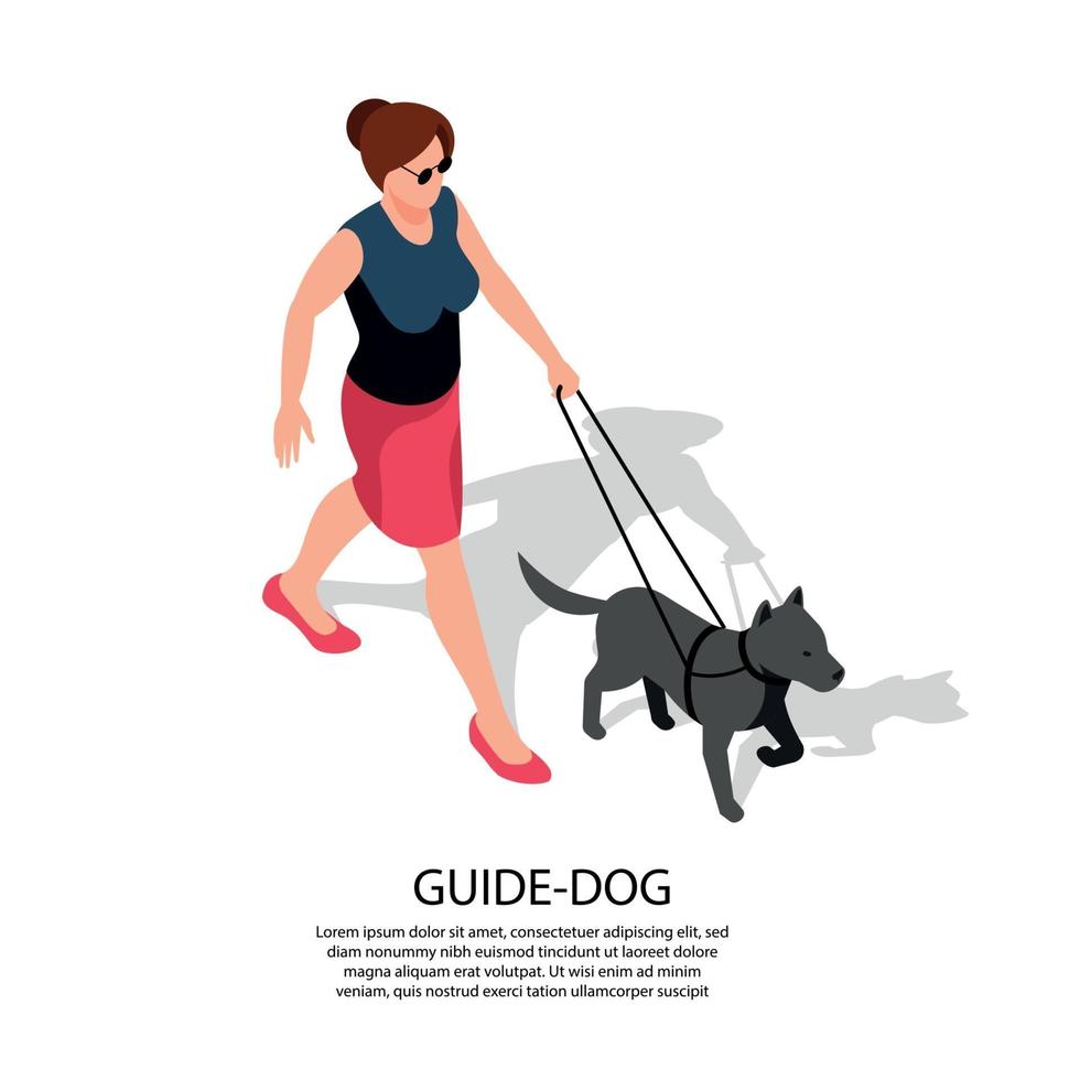 Chien-guide aveugle image isométrique vector illustration