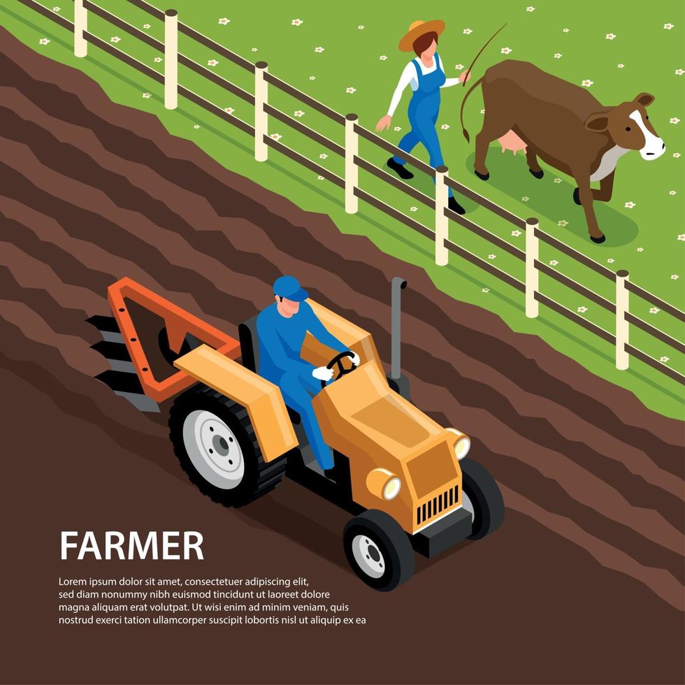 agriculteur ranch composition isométrique vector illustration