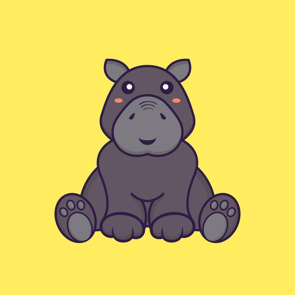 hippopotame mignon est assis. concept de dessin animé animal. vecteur