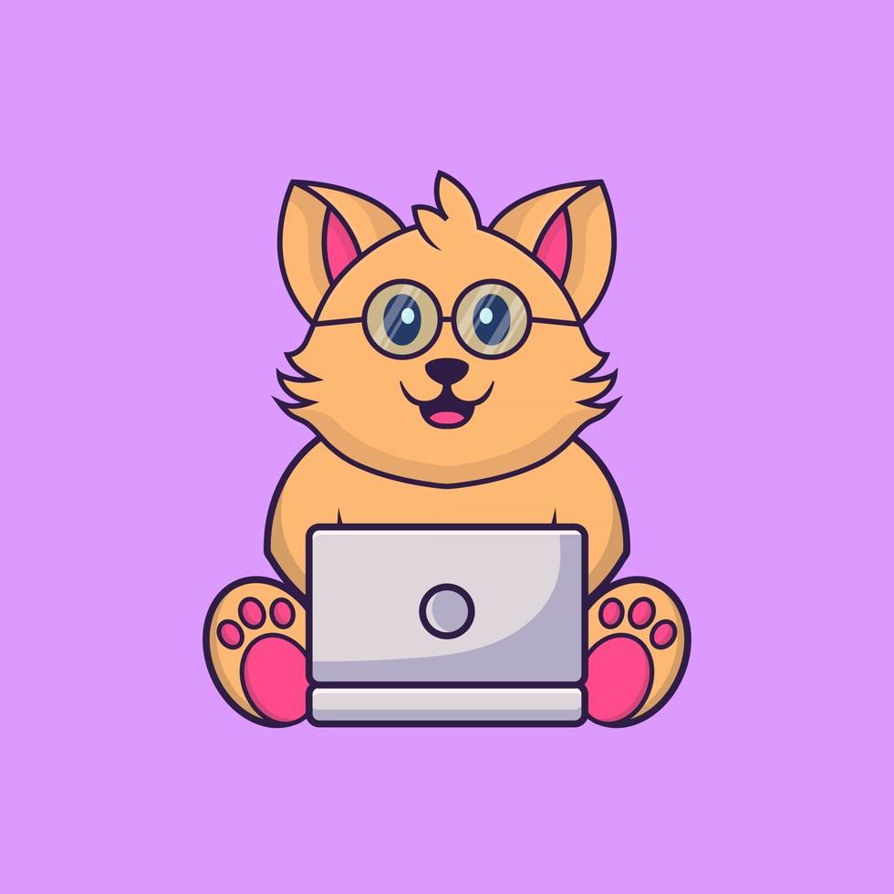 chat mignon utilisant un ordinateur portable. vecteur