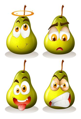 Poire fraîche aux expressions faciales vecteur