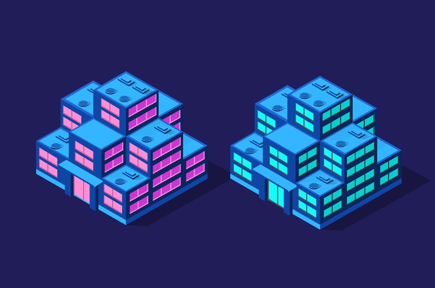 ensemble de bâtiments modernes isométriques nuit daffaires ville avenir 3d vecteur