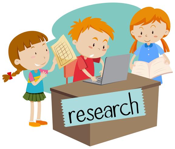 Wordcard pour la recherche avec des enfants travaillant sur ordinateur vecteur