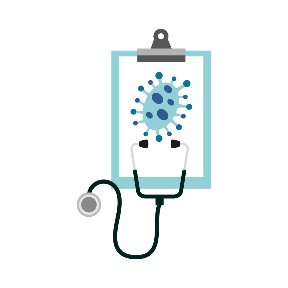 liste de contrôle et stéthoscope avec particule pandémique covid19 vecteur