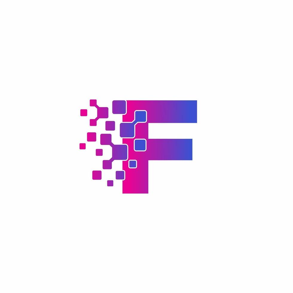 f lettre initiale pixels numériques tech logo vecteur
