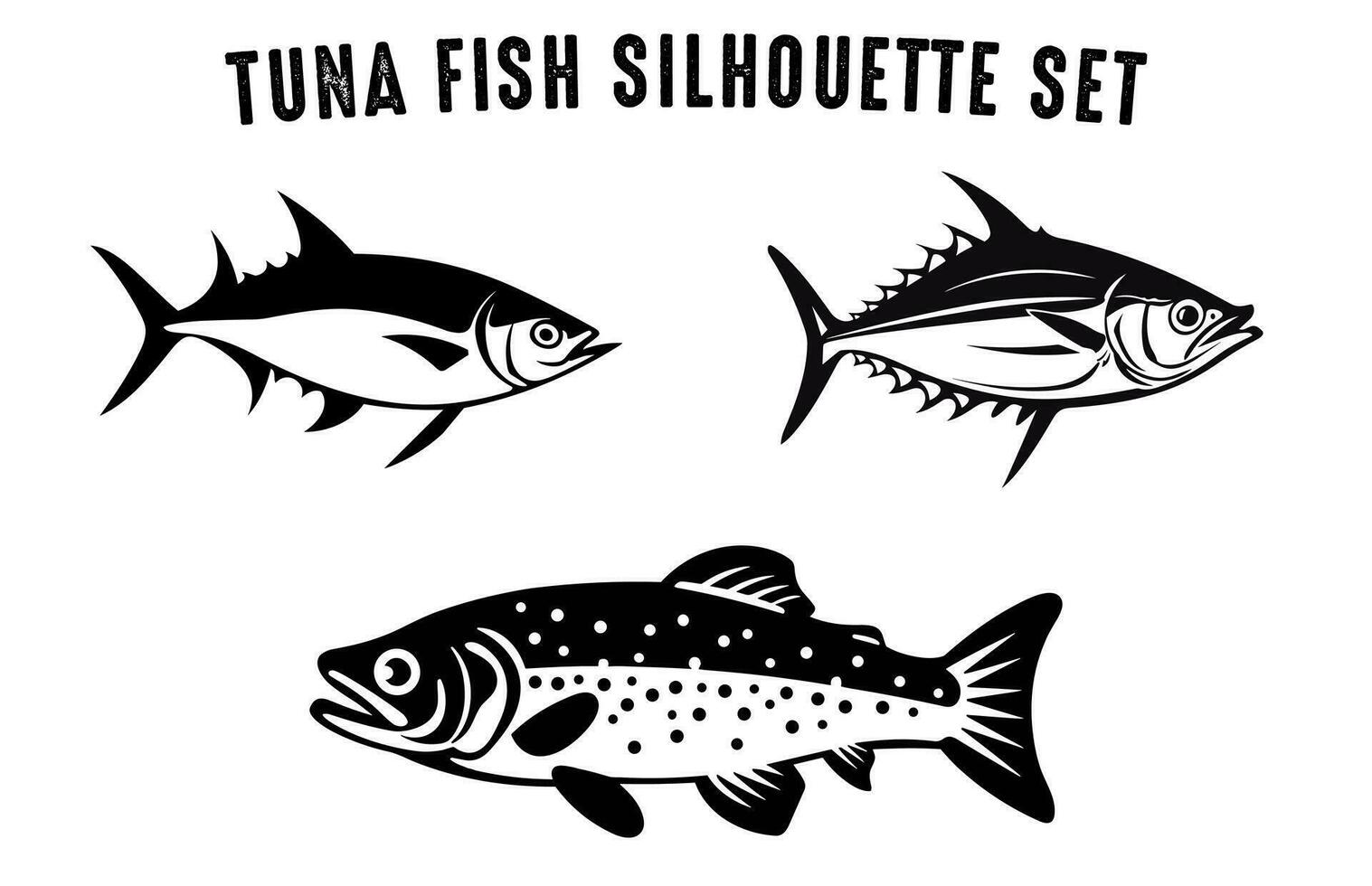 ensemble de thon poisson silhouette vecteur illustration, noir silhouettes de poisson paquet