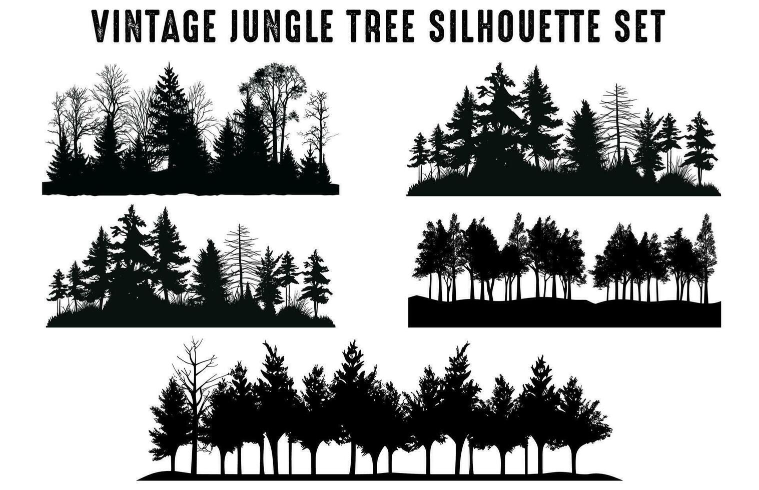 ancien forêt pin des arbres silhouette vecteur, ensemble de pin arbre silhouette forêt, pin des arbres paquet vecteur