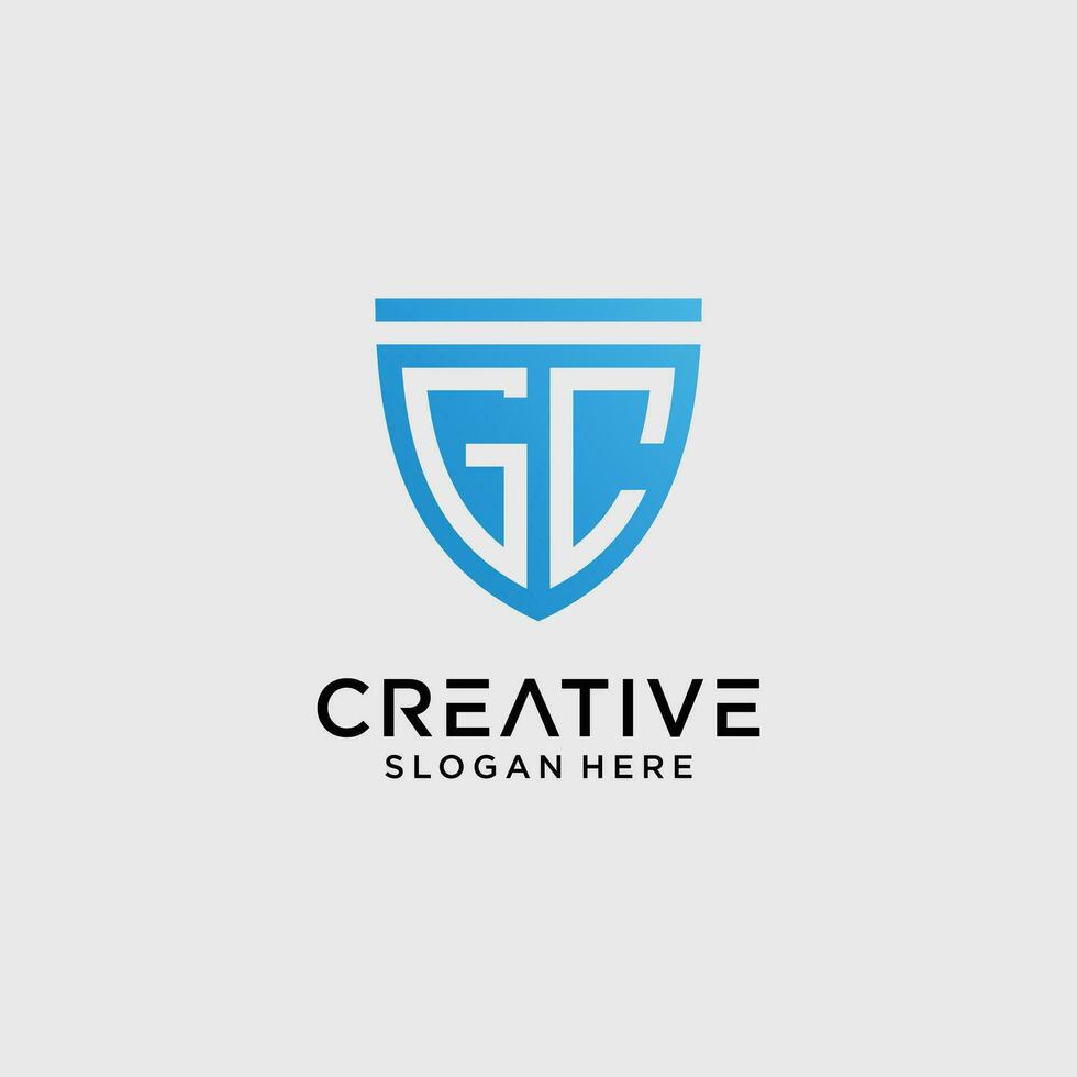 Créatif style gc lettre logo conception modèle avec bouclier forme icône vecteur