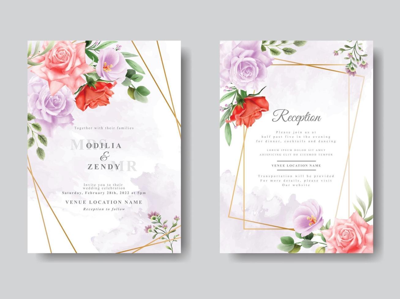 carte d'invitation de mariage floral romantique vecteur