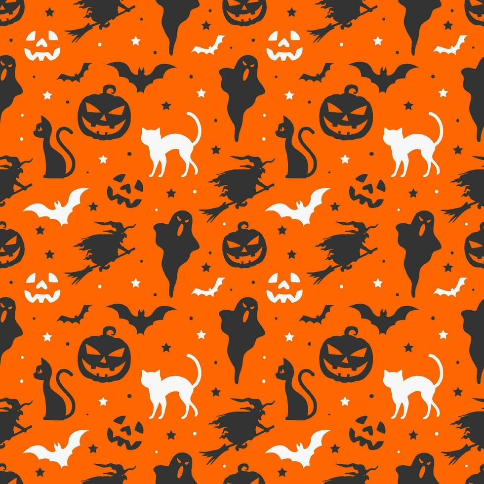 sans couture Halloween modèle Contexte illustration avec fantôme citrouilles et avec sur Orange Contexte vecteur