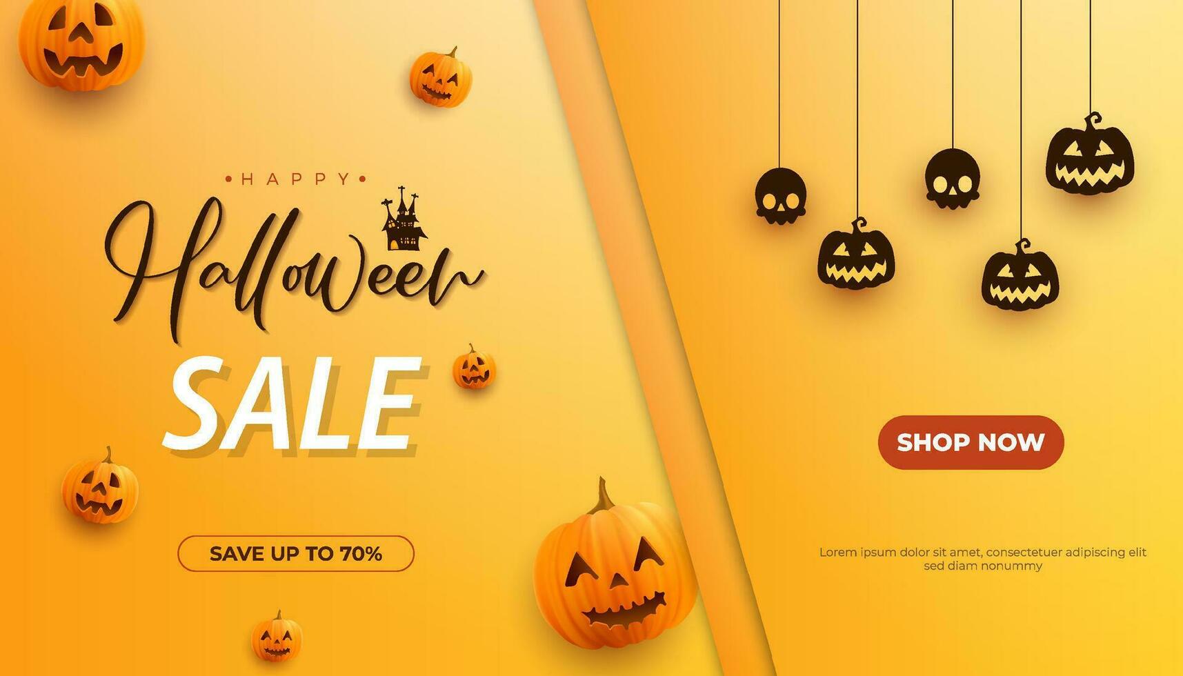 vente bannière Contexte pour content Halloween avec réaliste mignonne citrouille monstre et ganging Halloween éléments vecteur