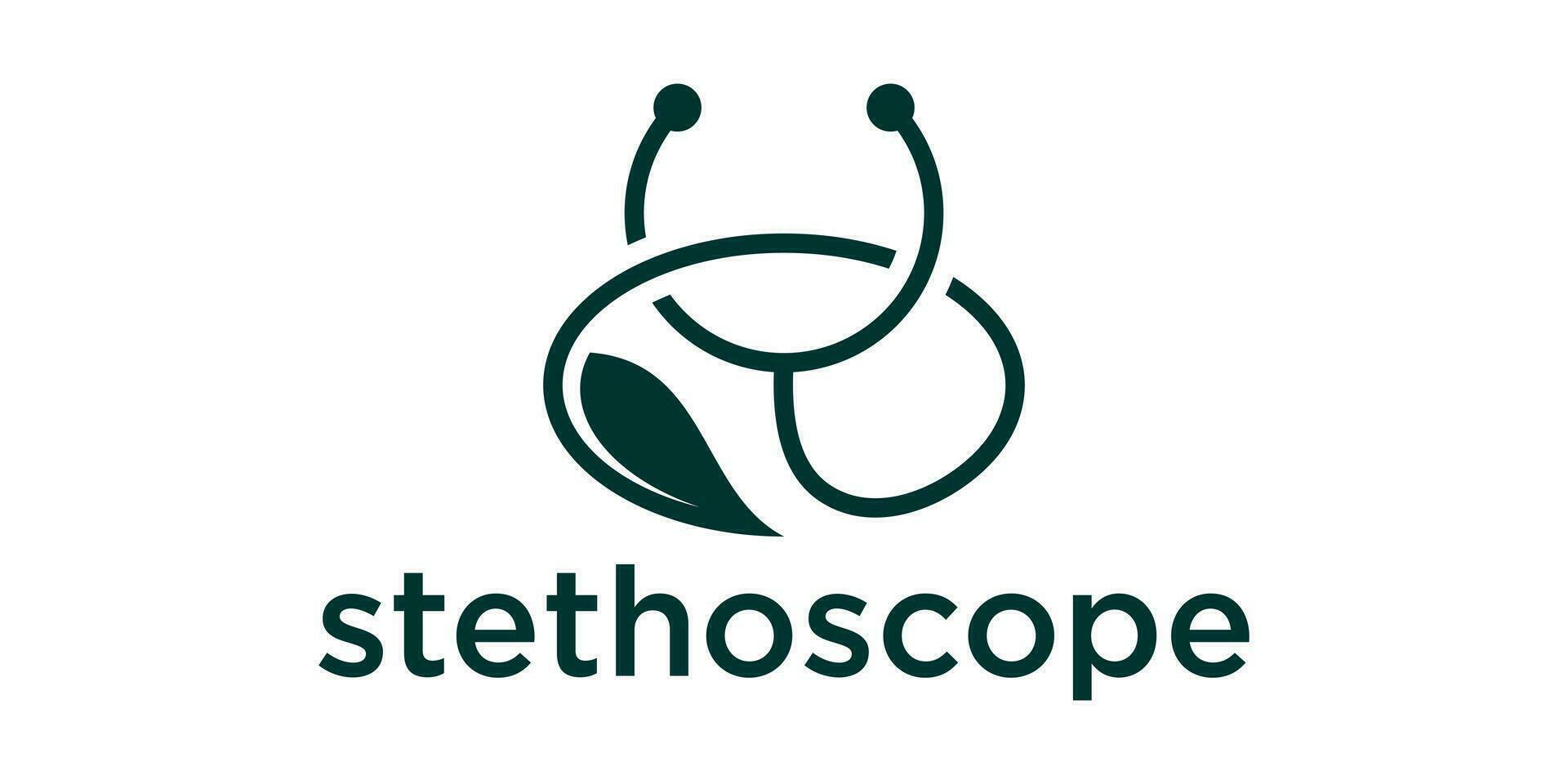logo stéthoscope et feuille conception icône vecteur illustration