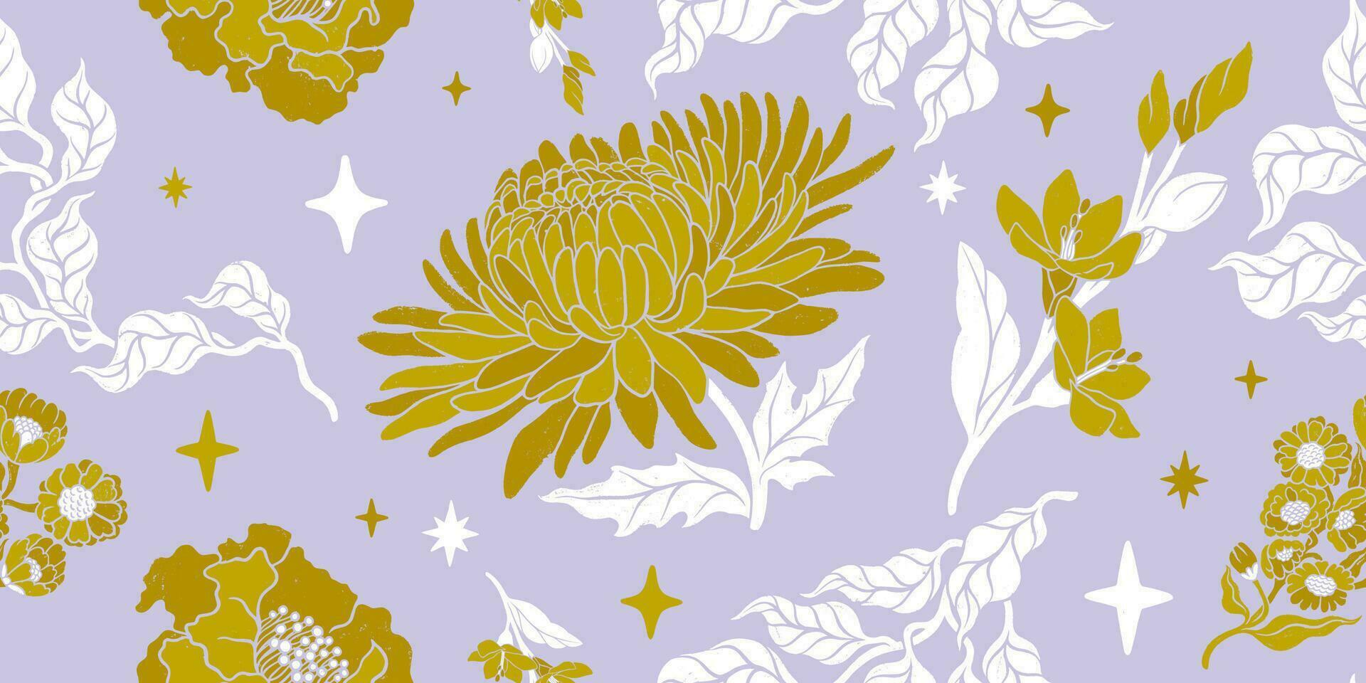 chrysanthème sans couture floral modèle. main tiré texturé ancien floral Contexte. vecteur