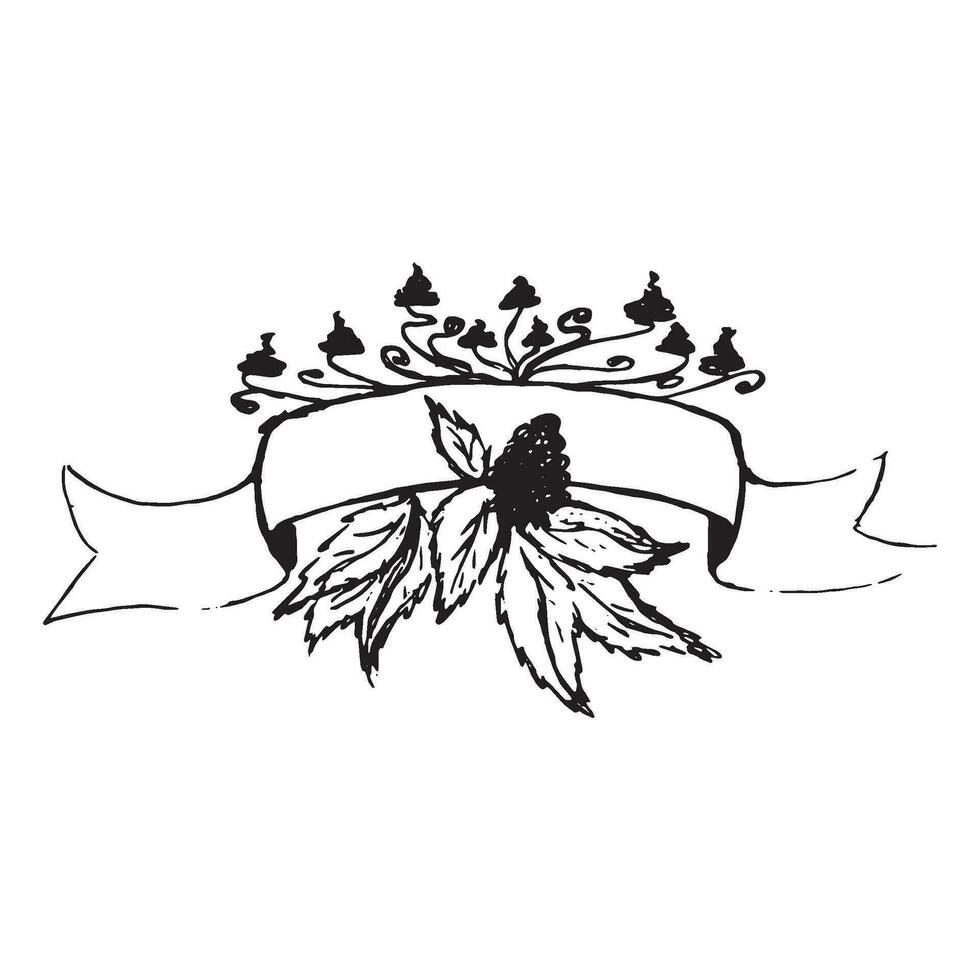 ruban avec floral décor. mariage éléments pour invitation, ruban floral ancien main dessiner. vecteur illustration