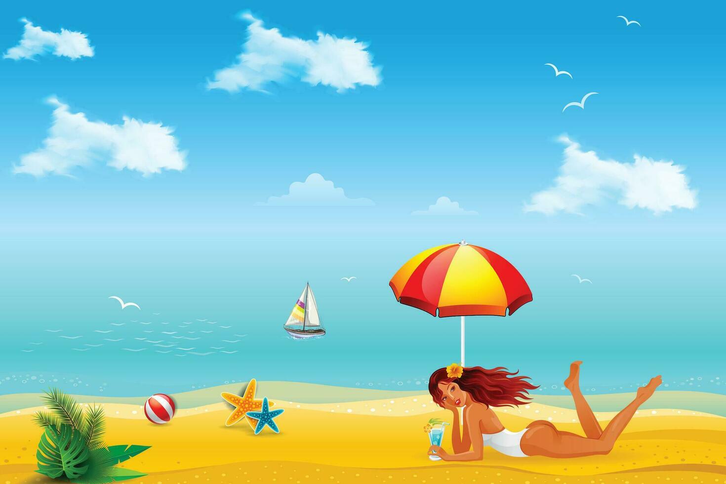 fille pose sur plage vecteur illustration