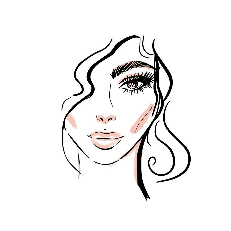 femme visage vecteur dessin esquisser. abstrait portrait mode illustration.