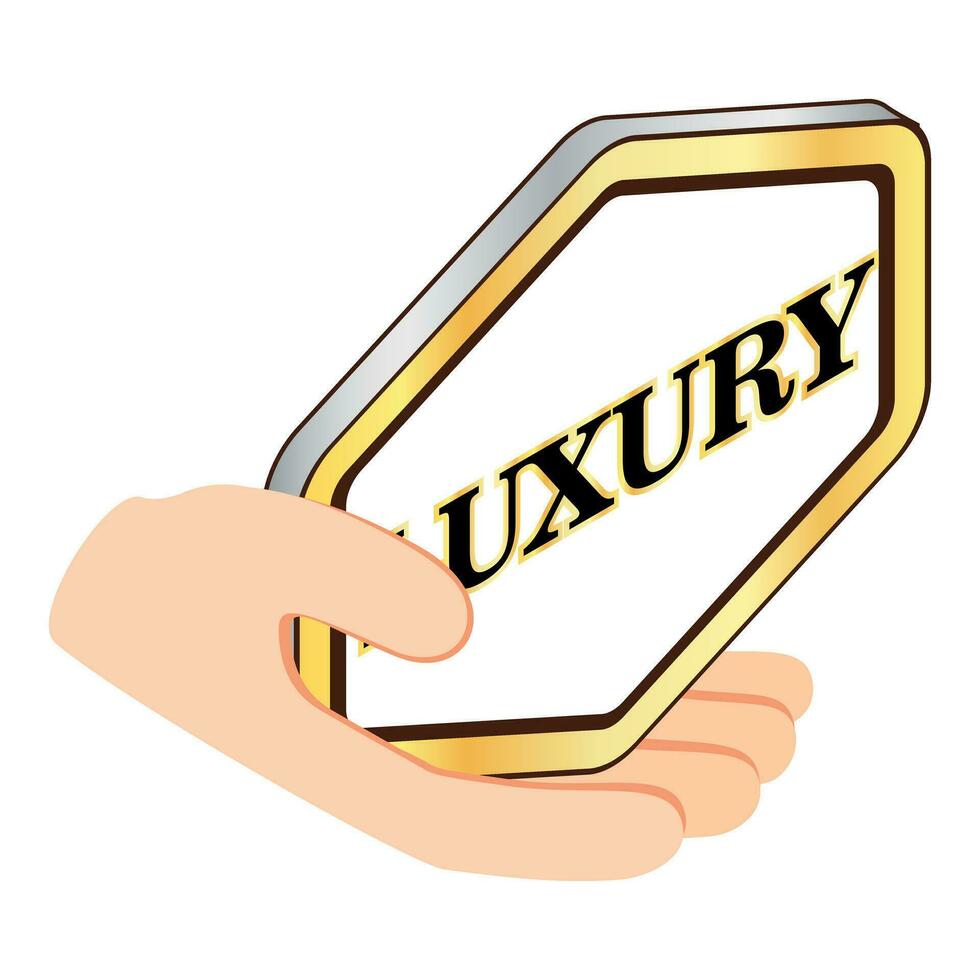 luxe qualité icône isométrique vecteur. luxe qualité signe dans Humain main icône vecteur