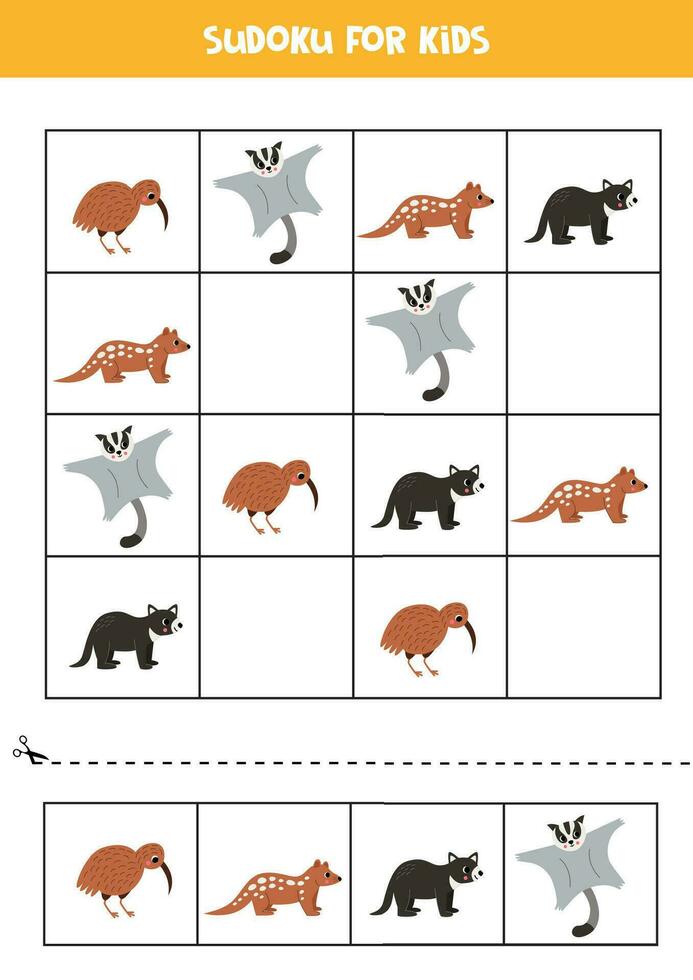 éducatif sudoku Jeu avec mignonne australien animaux. vecteur