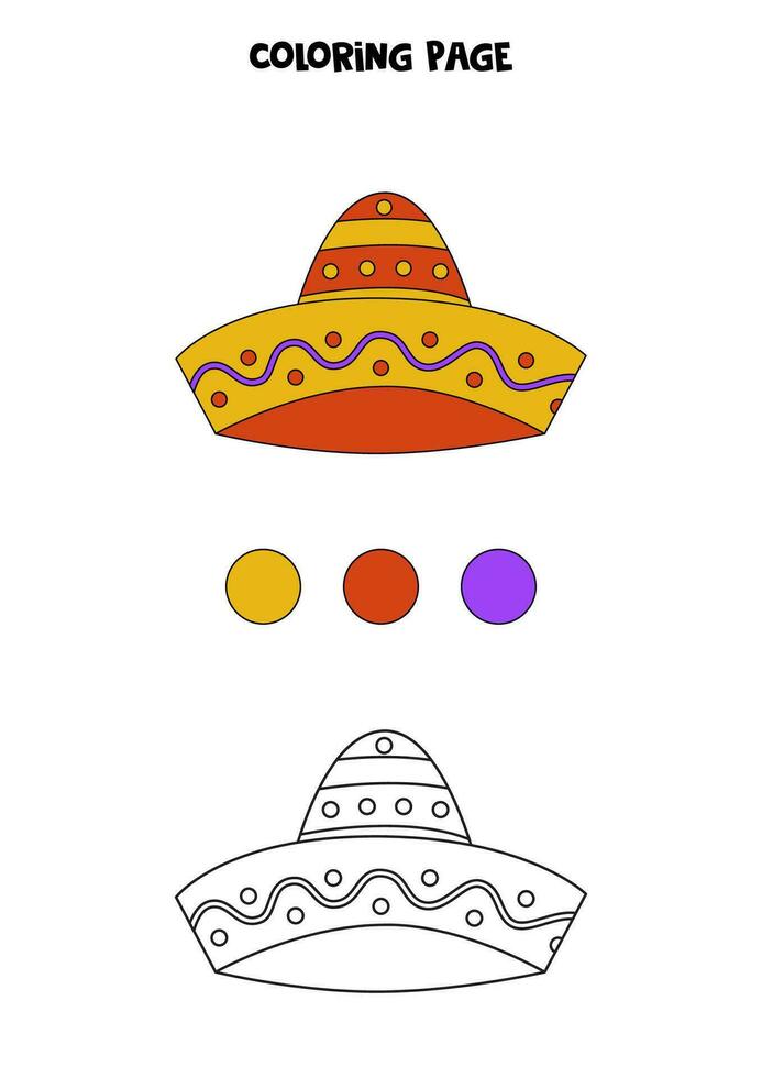 coloration page avec main tiré mexicain chapeau. feuille de travail pour les enfants. vecteur