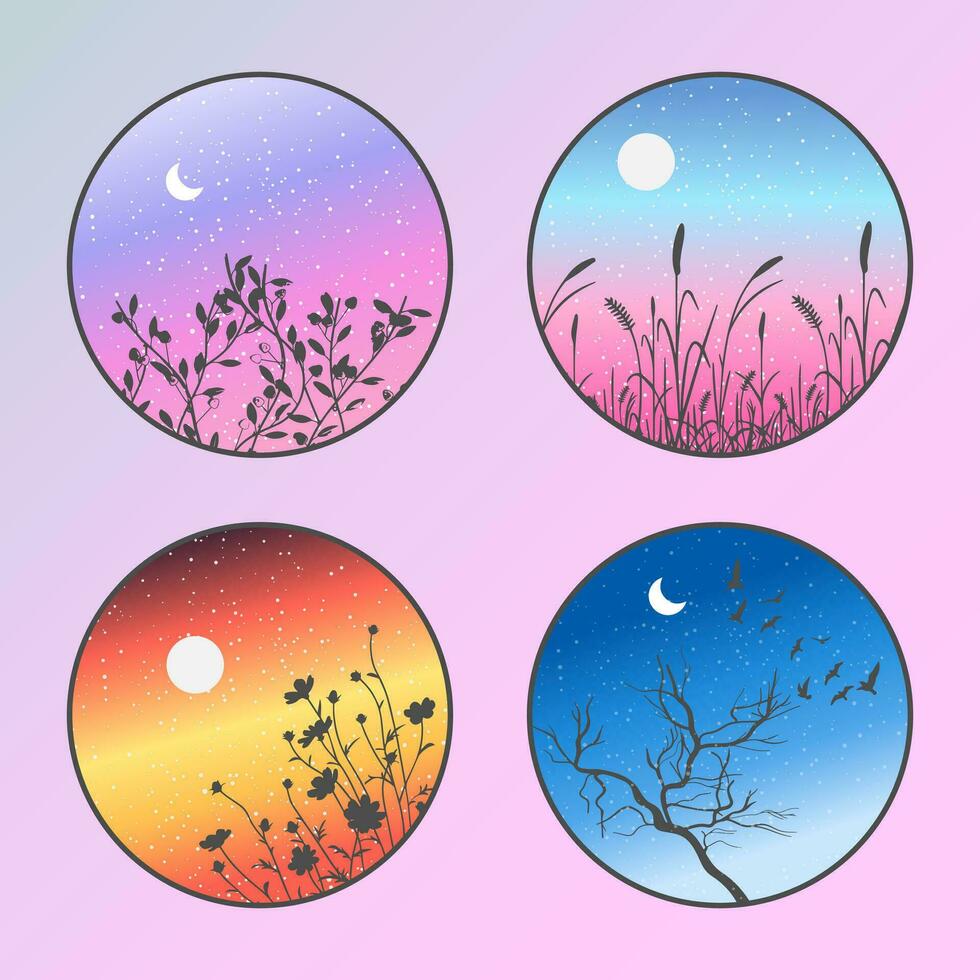 vecteur badge pack de gradiant silhouette lever du soleil illustration autocollants