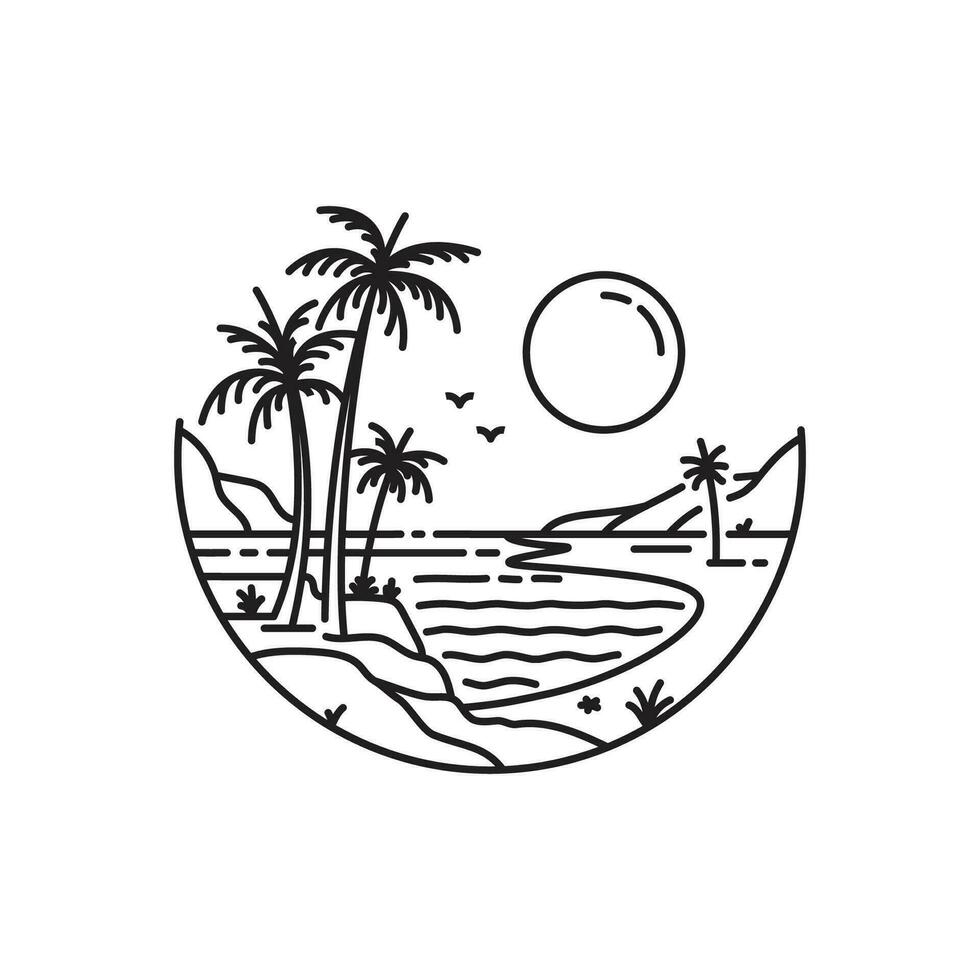 plage avec paume des arbres sur tropical île monoline conception. vecteur illustration