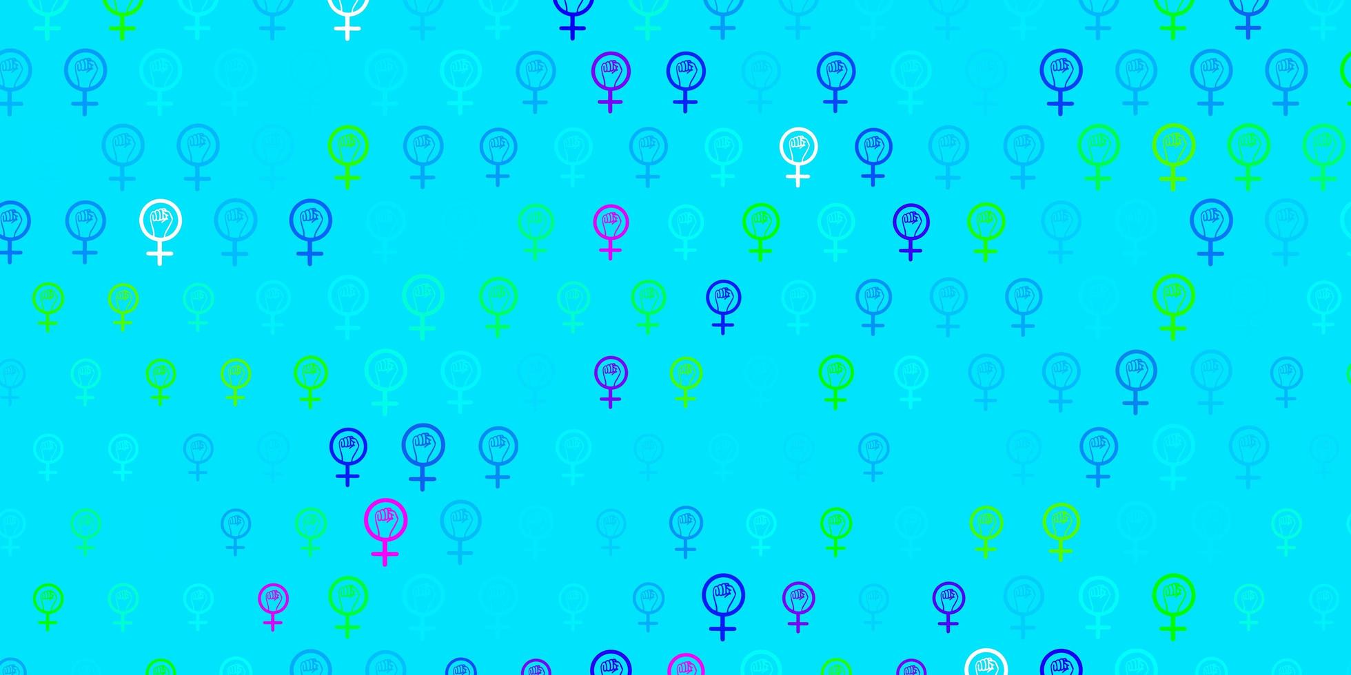 texture vectorielle bleu clair et vert avec des symboles des droits des femmes. vecteur